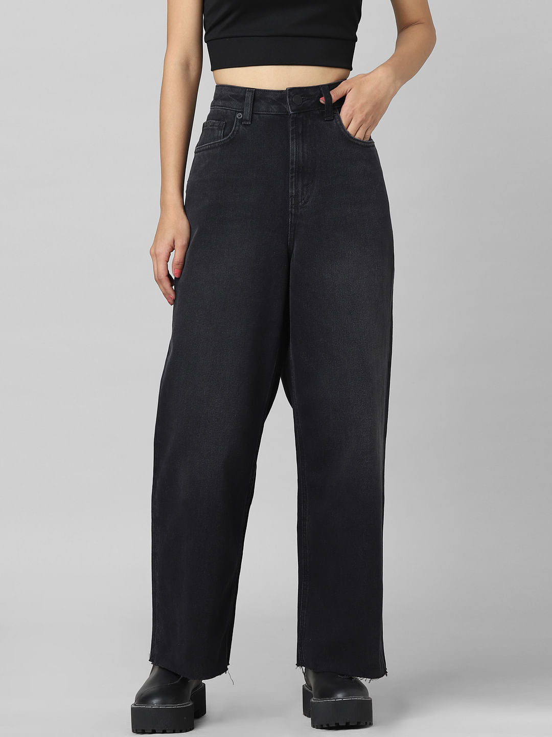 Black High Rise Wide Leg Jeans