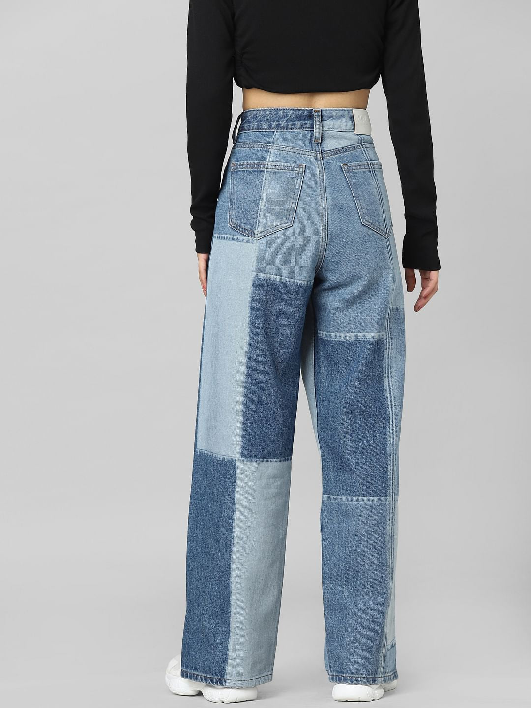 Light Blue High Rise Patchwork Straight Fit Jeans