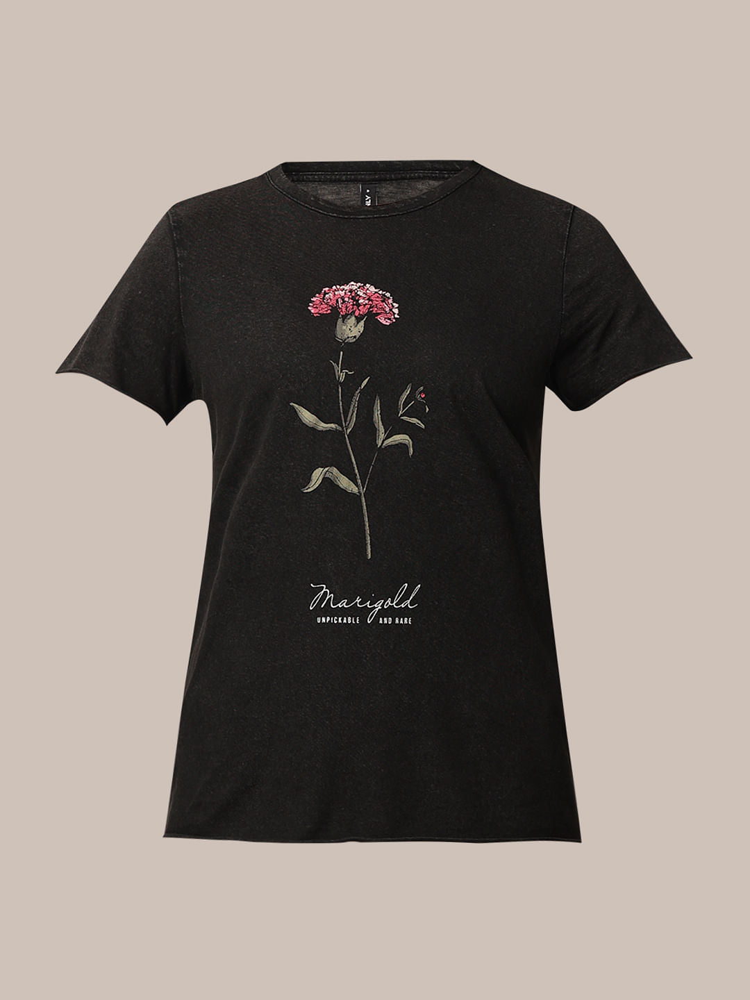 Black Acid Washed Printed Cotton T-Shirt