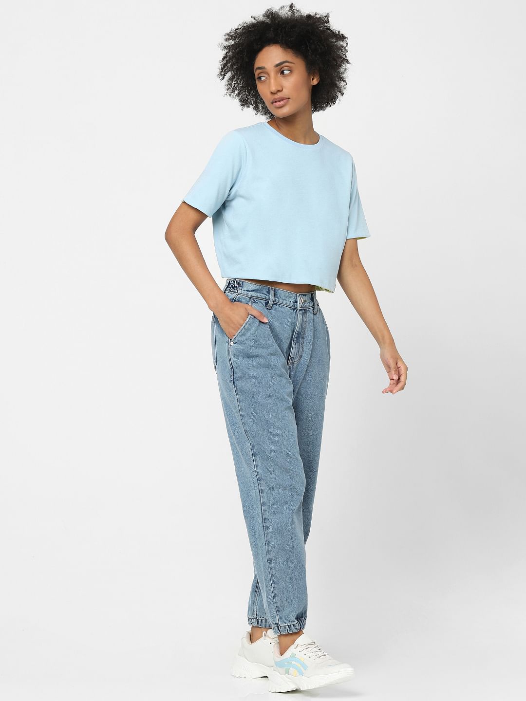 Blue Reversible Cropped T-Shirt