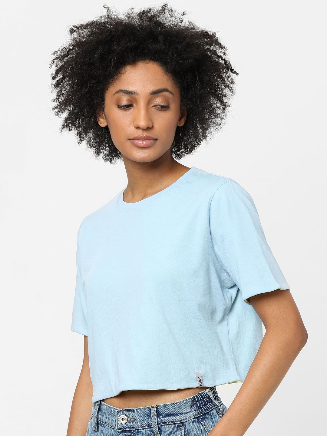 Blue Reversible Cropped T-Shirt