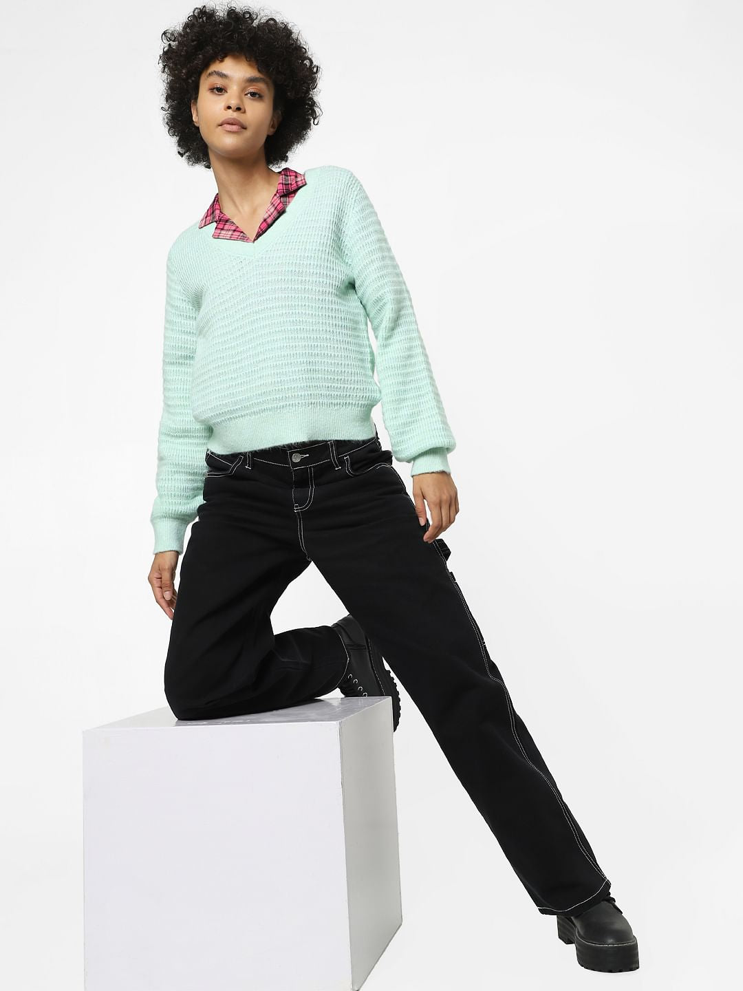 Green Textured Jacquard Pullover