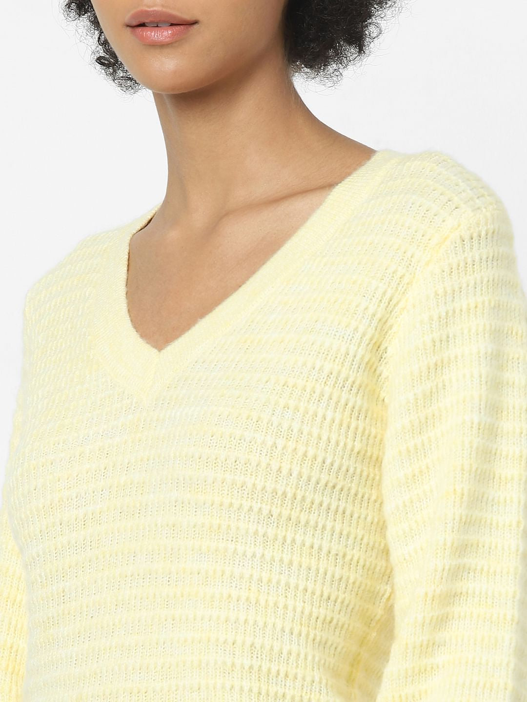 Yellow Textured Jacquard Pullover