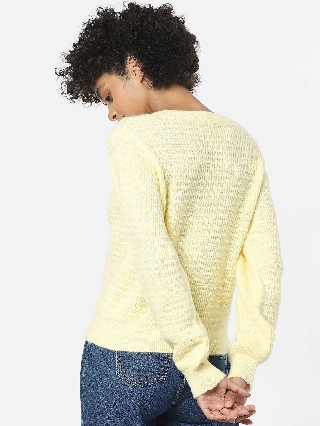 Yellow Textured Jacquard Pullover