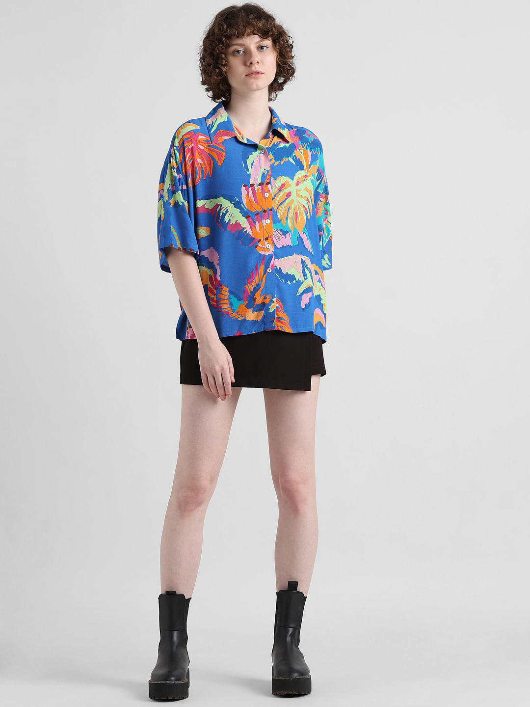 Blue Abstract Print Boxy Fit Shirt