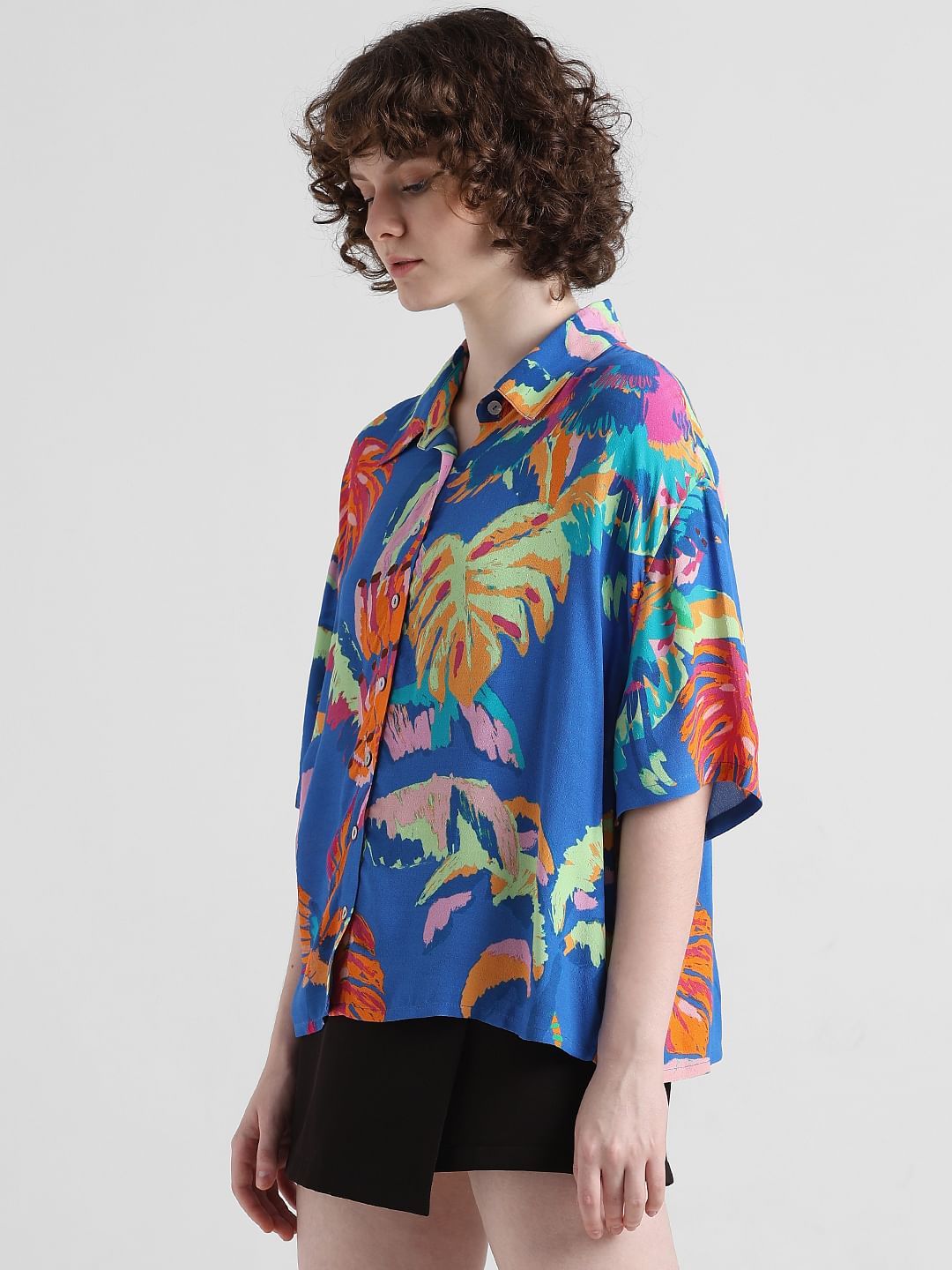 Blue Abstract Print Boxy Fit Shirt