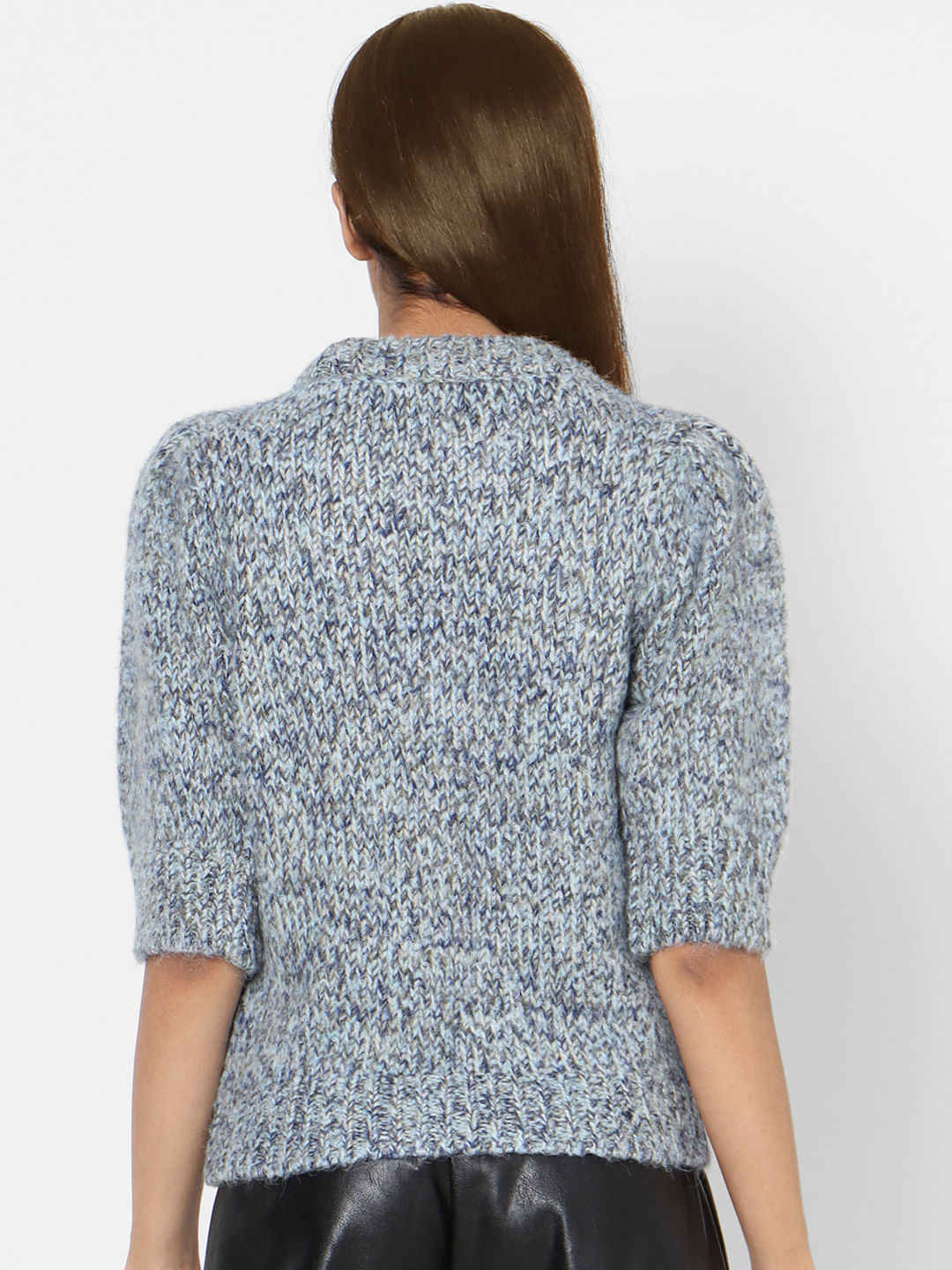 Blue Puff Sleeves Pullover