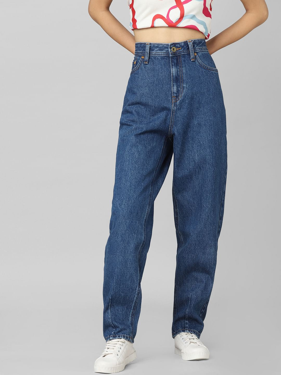 Dark Blue High Rise Baggy Fit Jeans