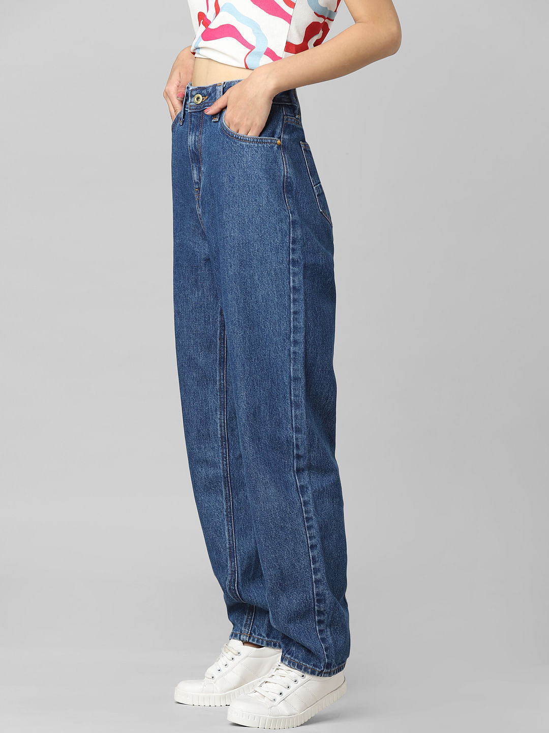 Dark Blue High Rise Baggy Fit Jeans