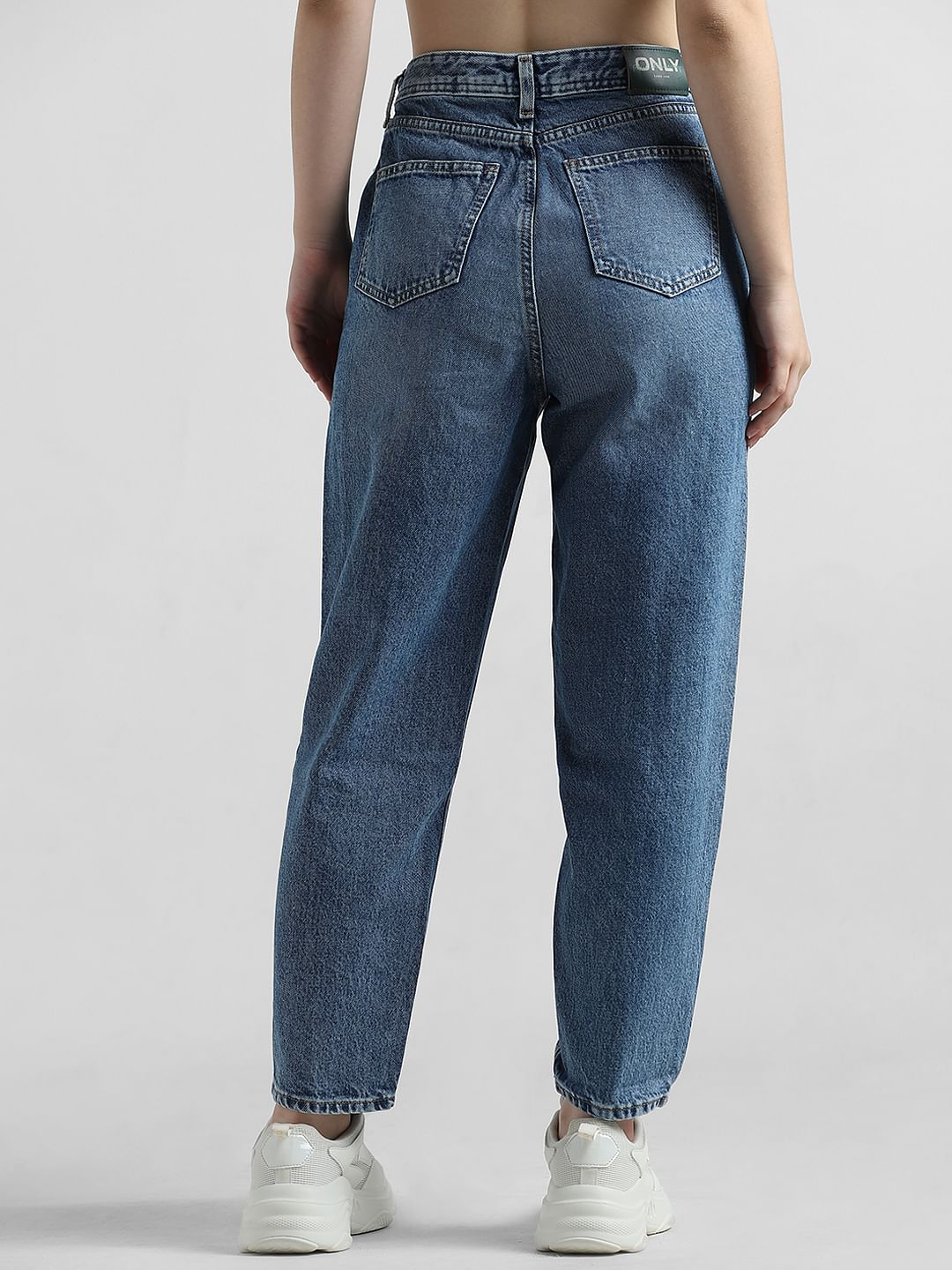 Blue High Rise Pintuck Baggy Fit Jeans