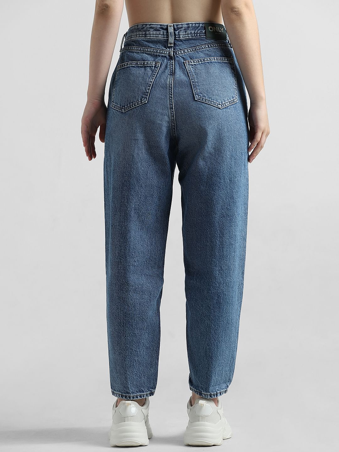 Blue High Rise Pintuck Baggy Fit Jeans