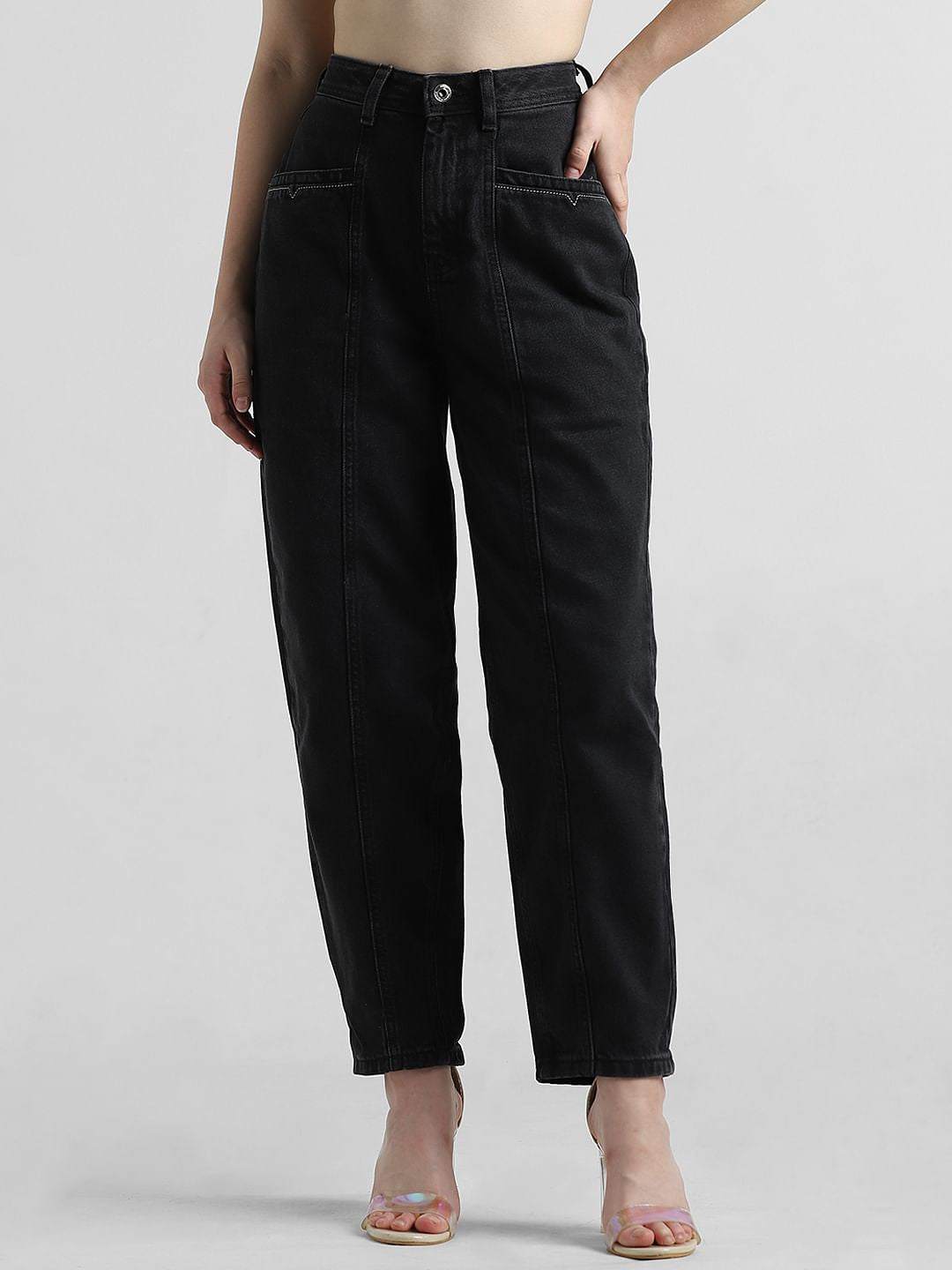 Black High Rise Pintuck Baggy Jeans