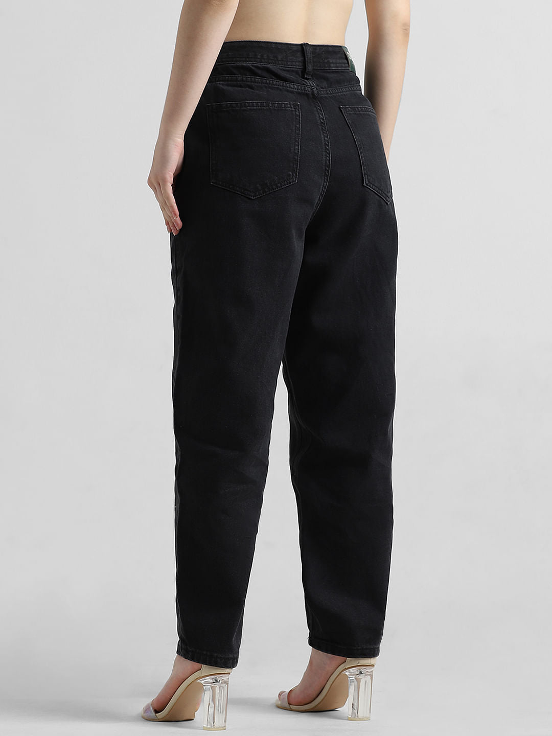 Black High Rise Pintuck Baggy Jeans