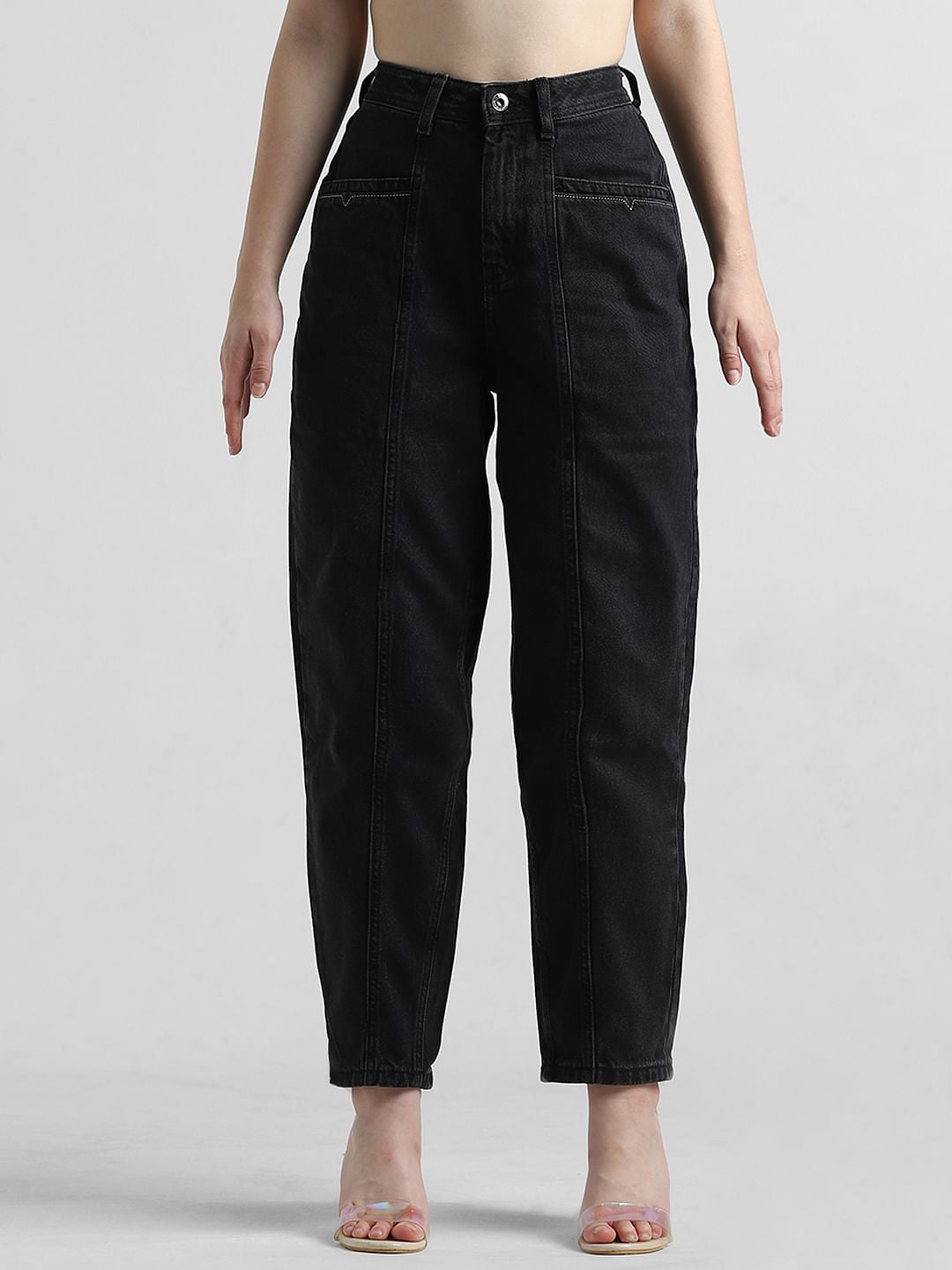 Black High Rise Pintuck Baggy Jeans