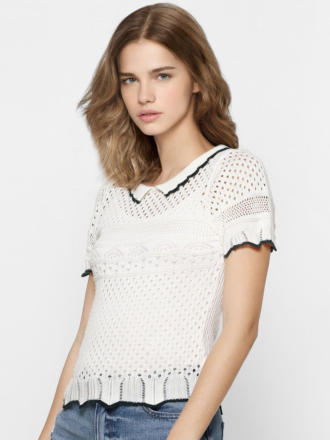 White Pointelle Knit Top