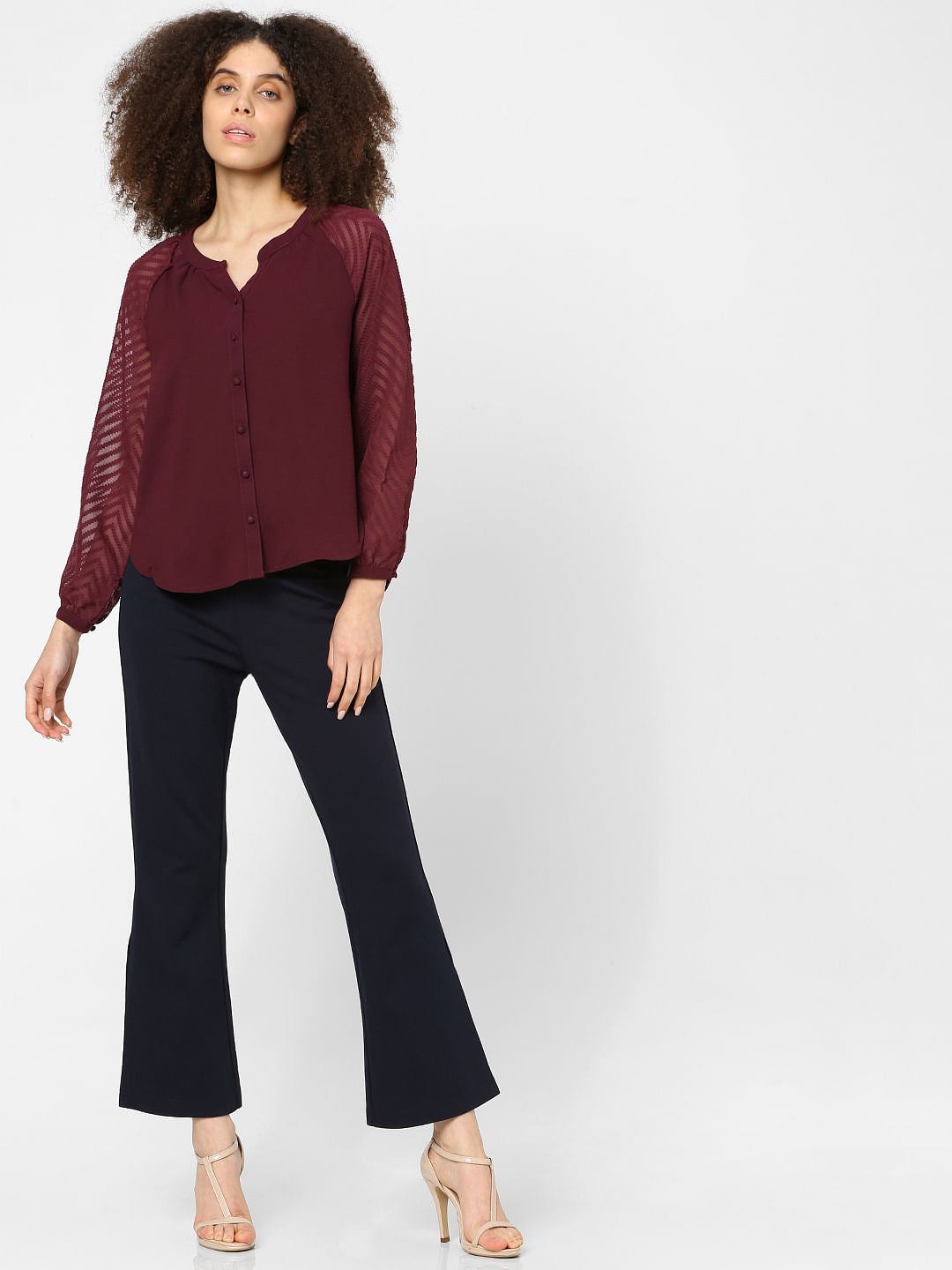 Red Textured Sleeves Shirt