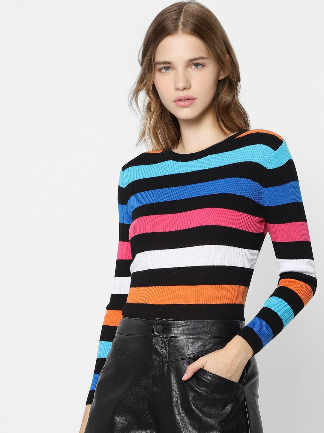 Blue Striped Knit Top