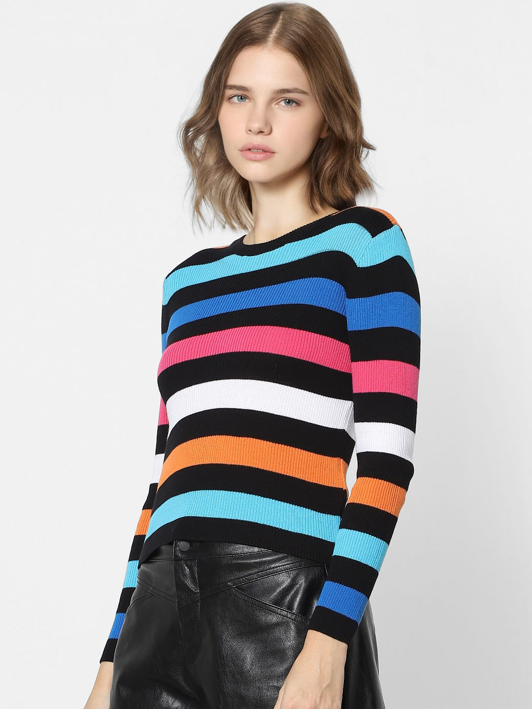 Blue Striped Knit Top