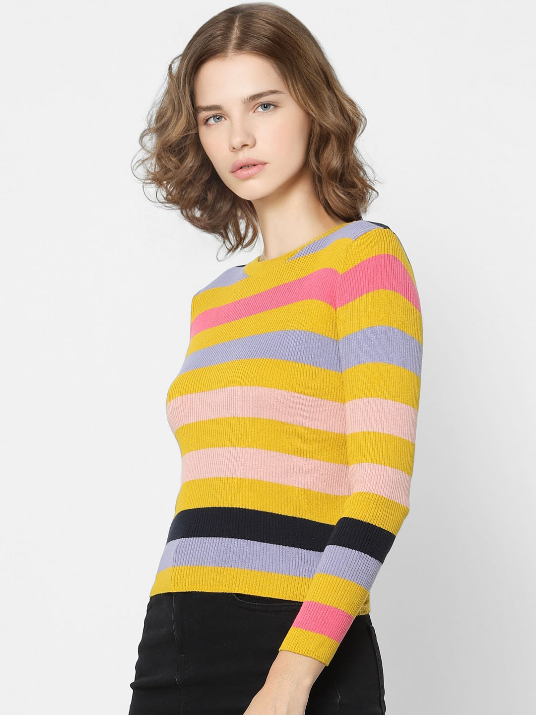 Yellow Striped Knit Top