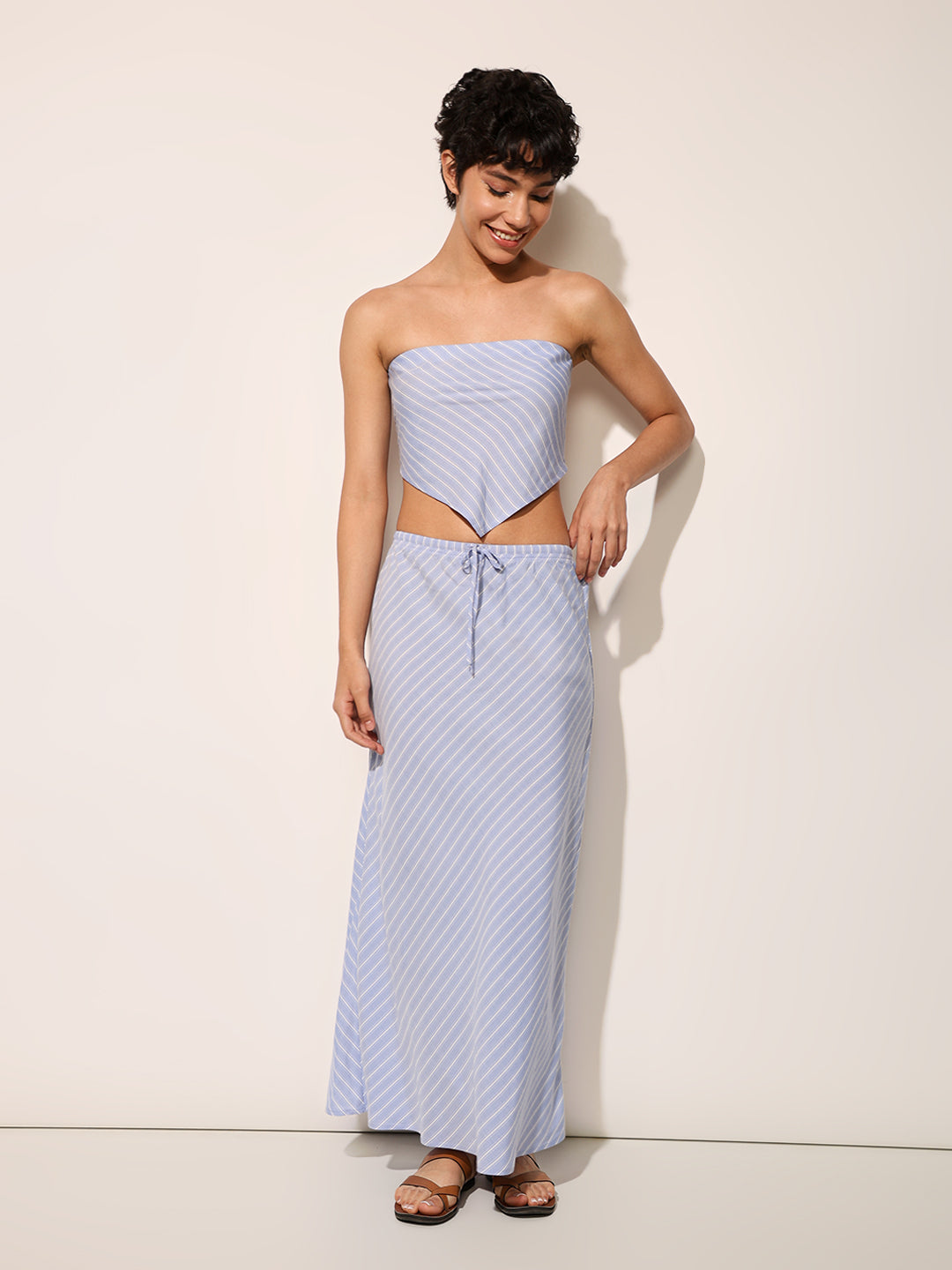 Blue Striped Scarf Top