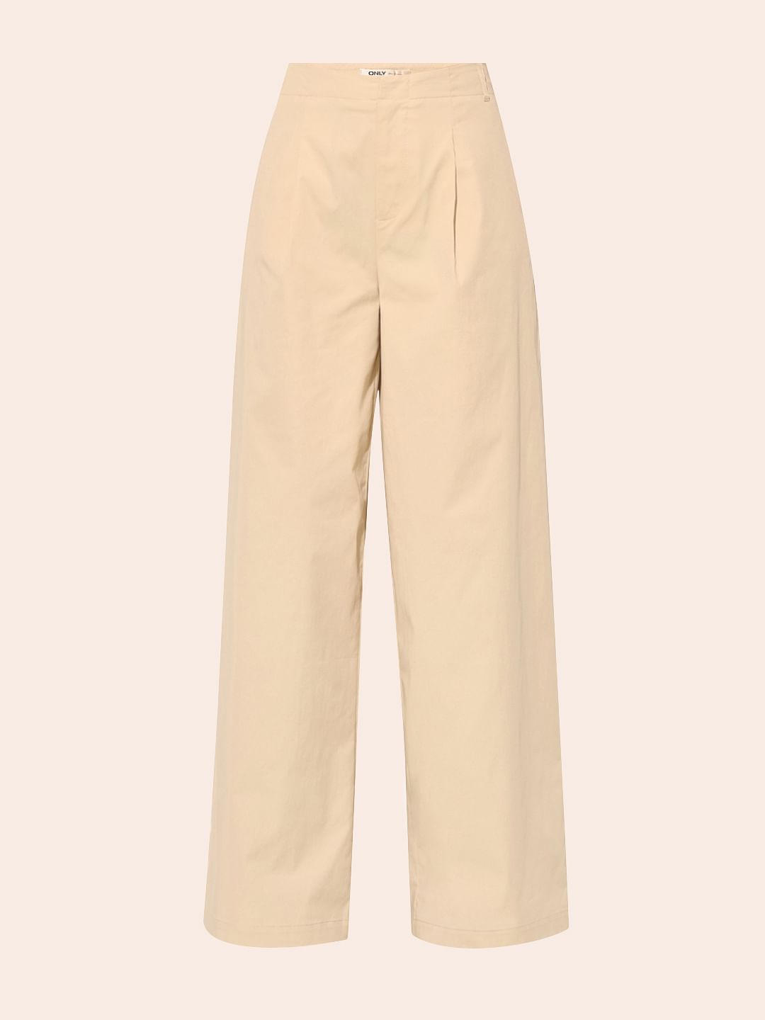 Beige High Rise Wide Leg Pants