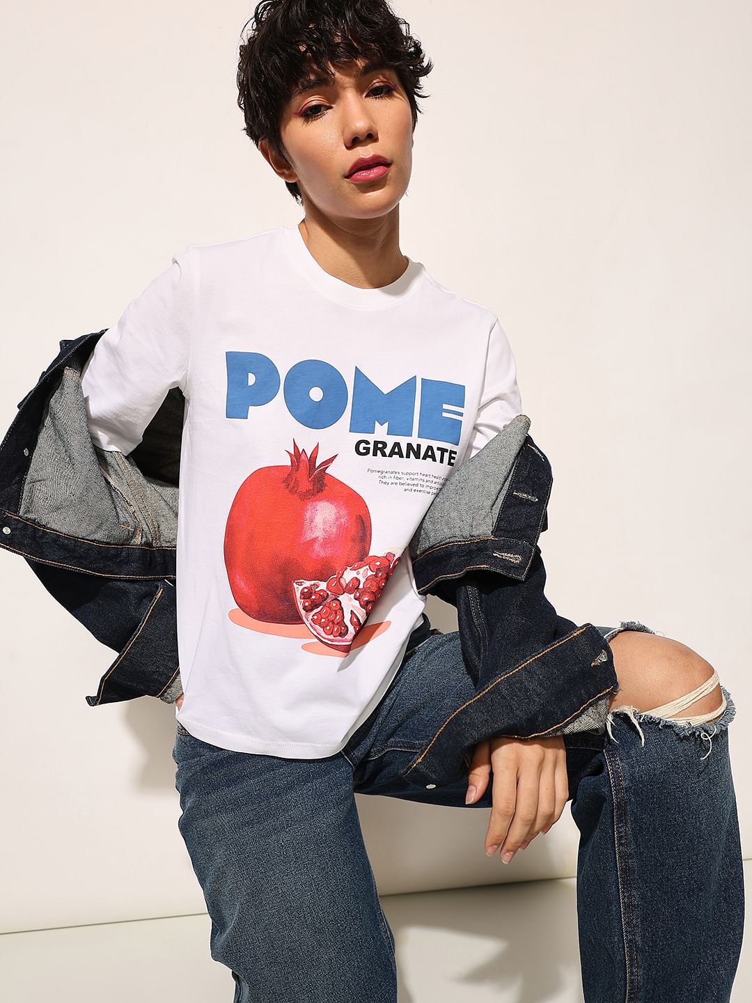 White Printed Cotton T-Shirt