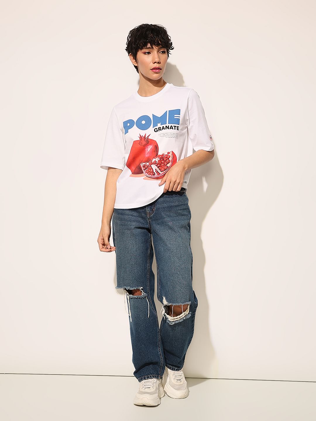 White Printed Cotton T-Shirt