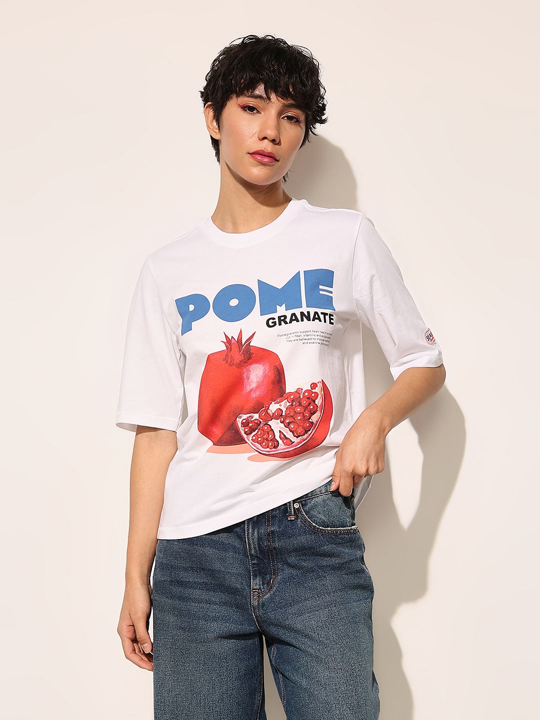 White Printed Cotton T-Shirt