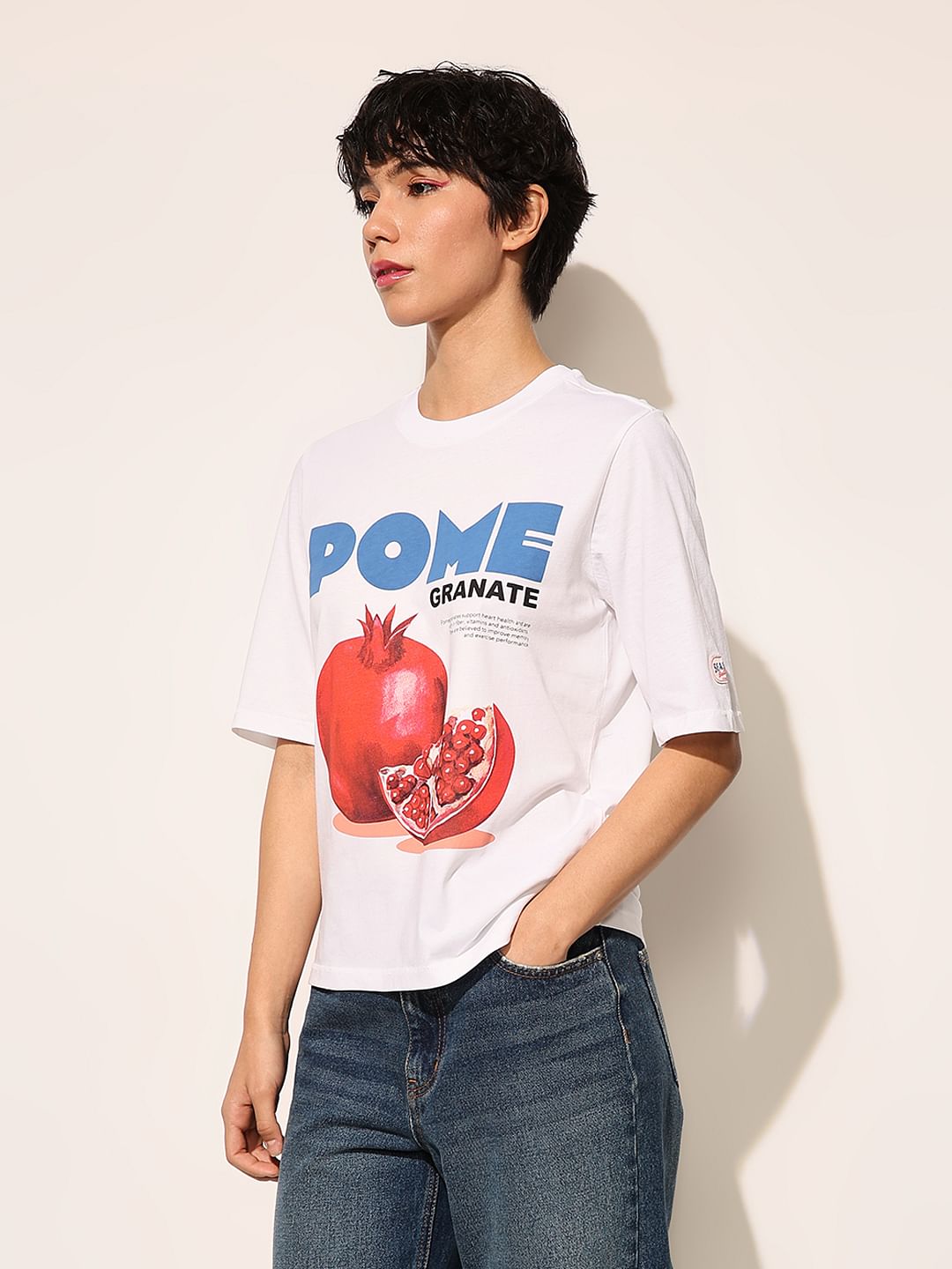 White Printed Cotton T-Shirt