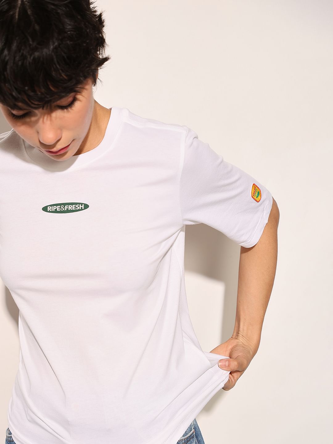 White Printed Cotton T-Shirt