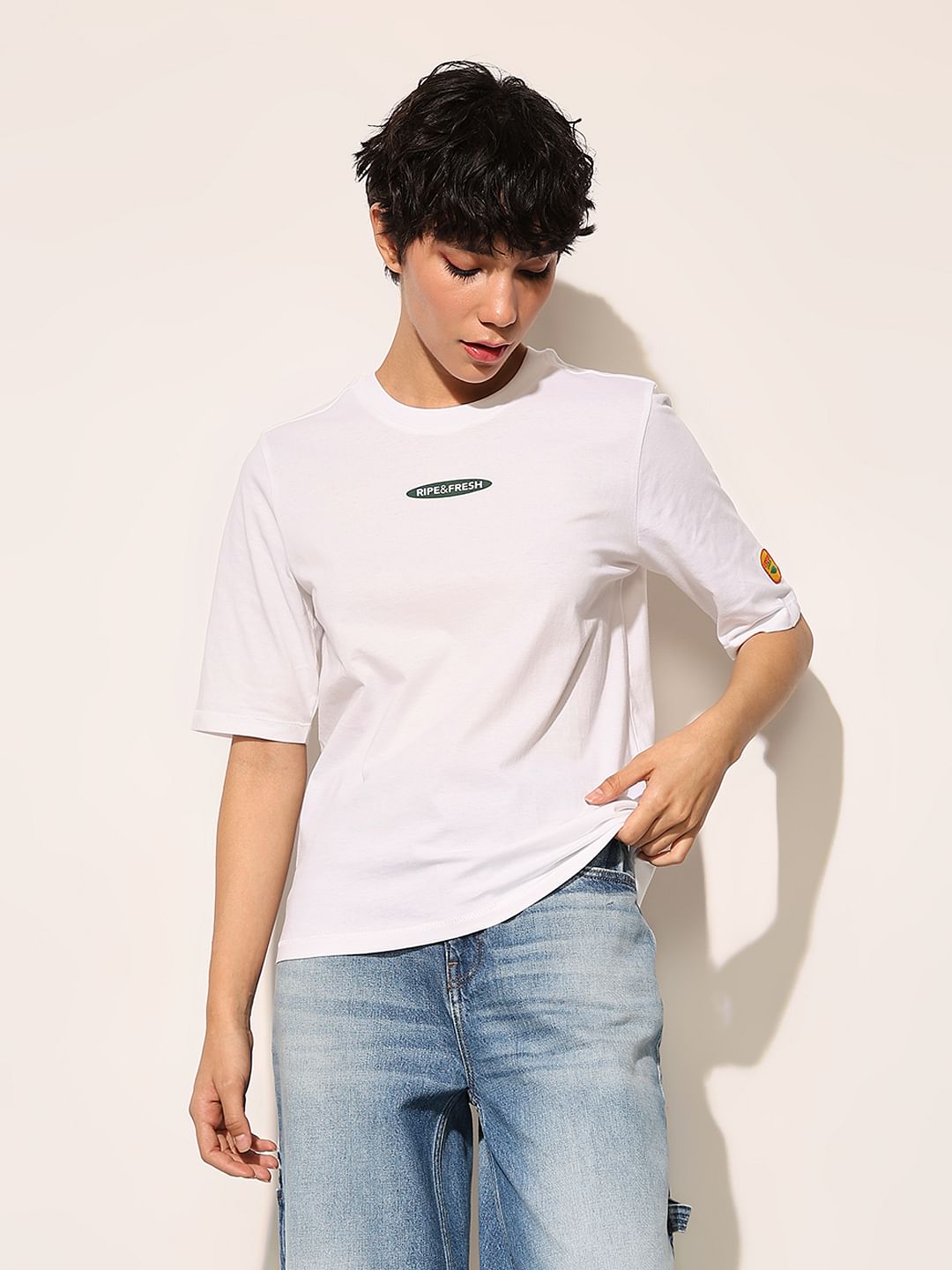 White Printed Cotton T-Shirt