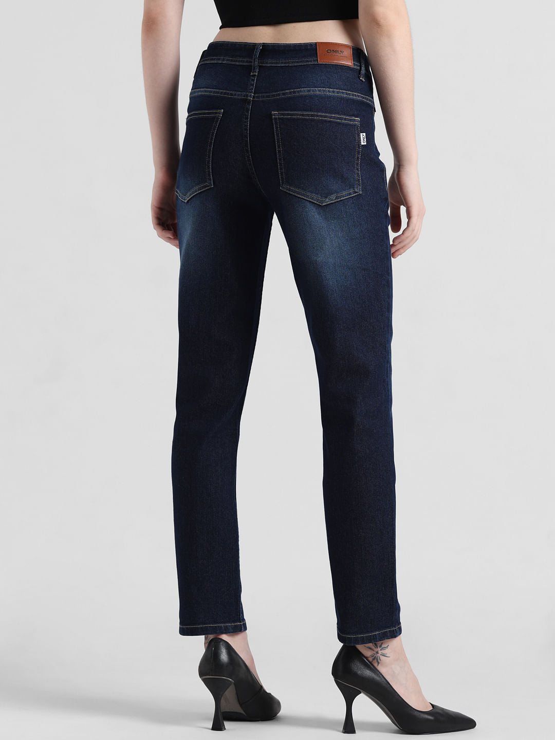 Dark Blue Mid Rise Washed Skinny Fit Jeans