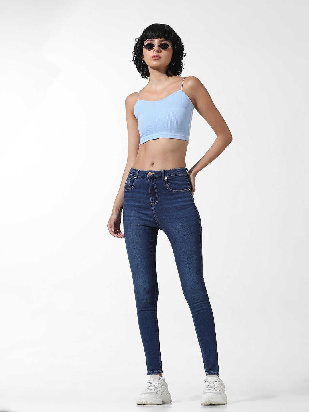 Crop Top Tops To Go With High Waisted Jeans Blue High Rise