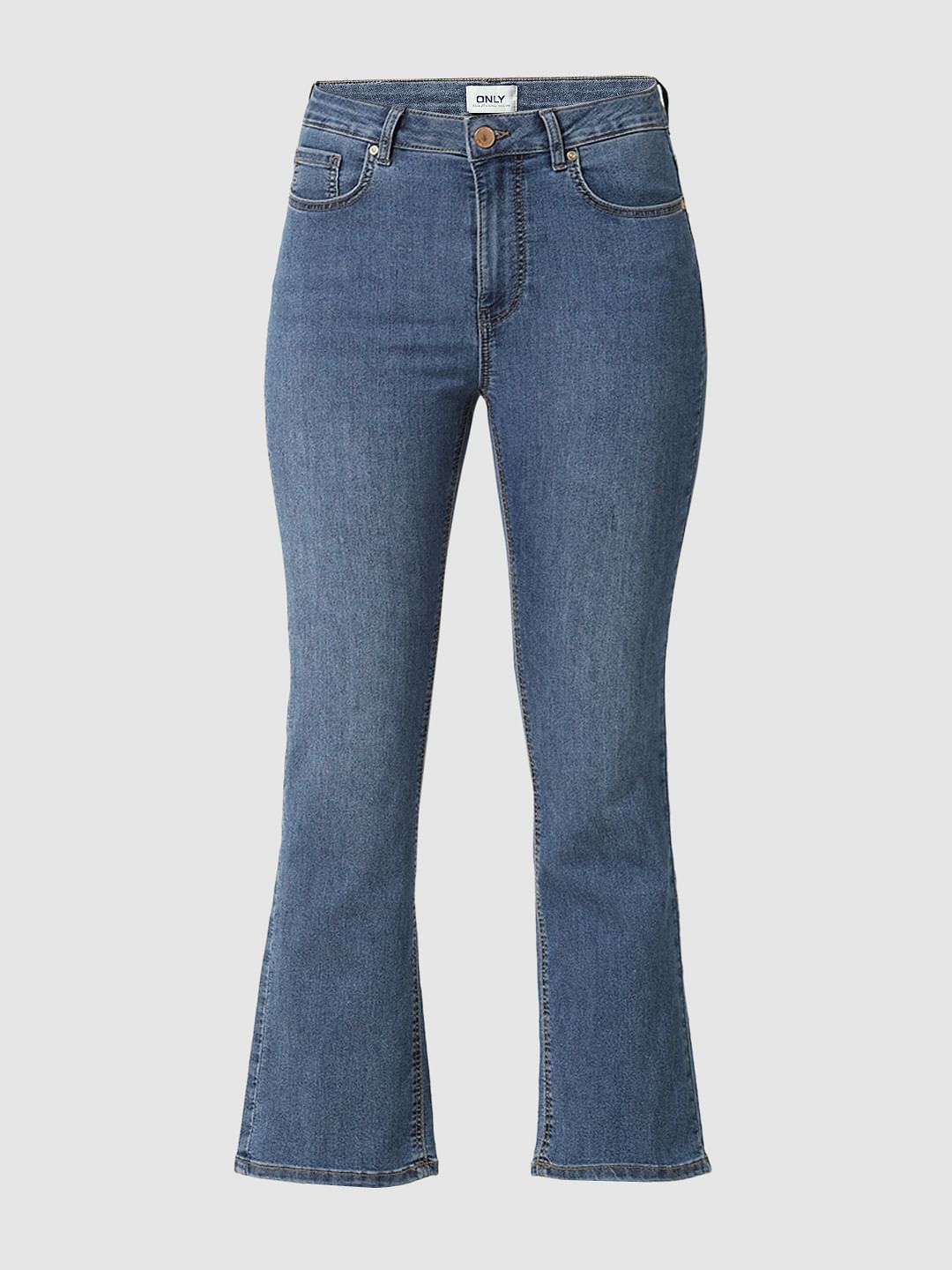 Blue High Rise Cropped Flared Jeans