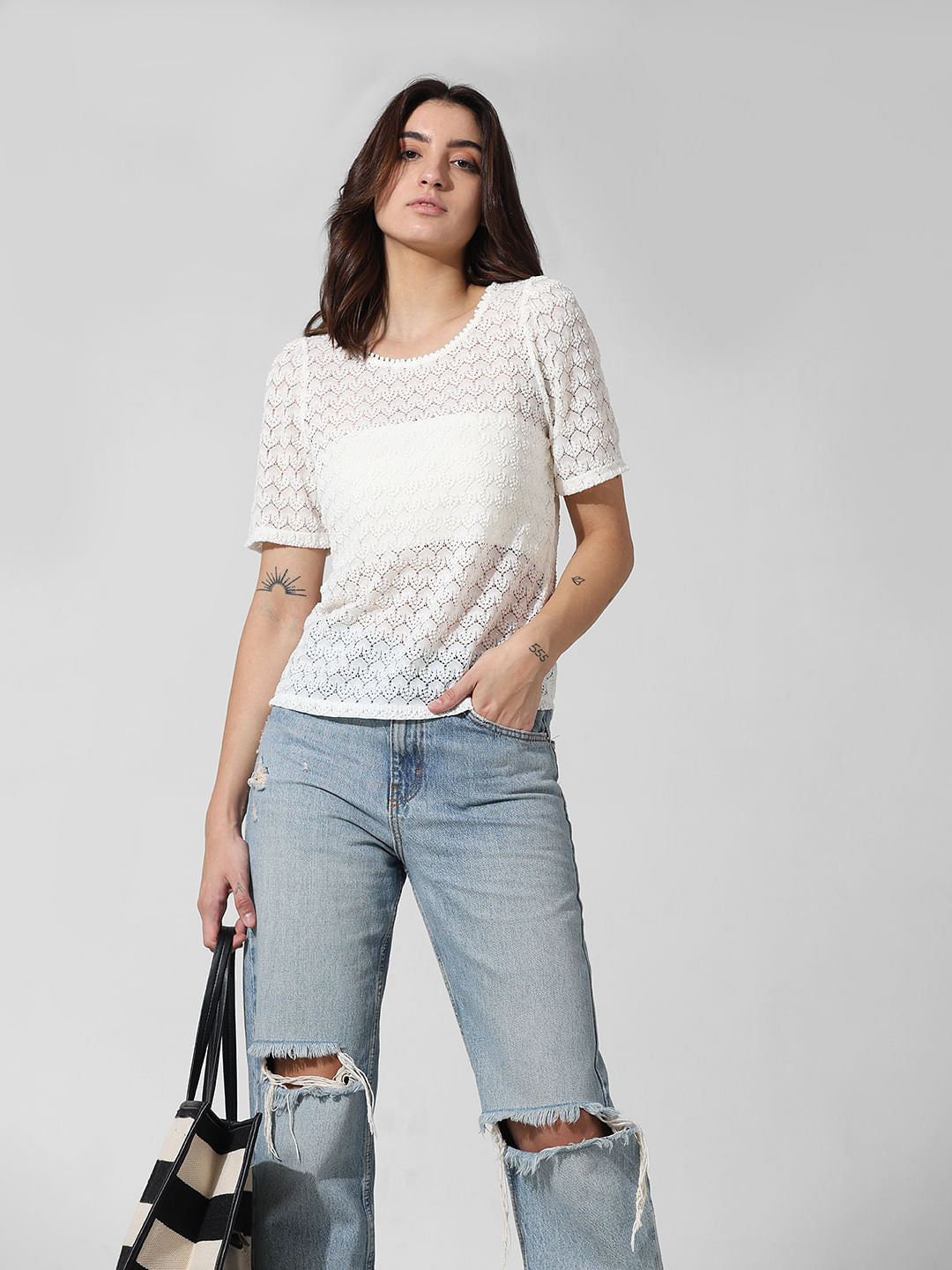 White Sheer Lace Top