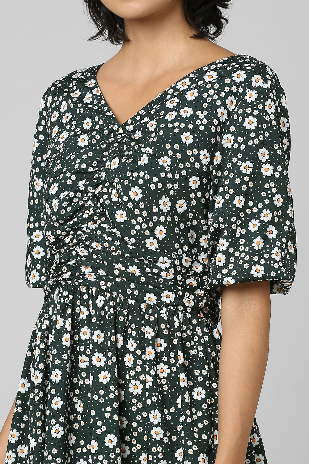 Green Floral Print Mini Dress