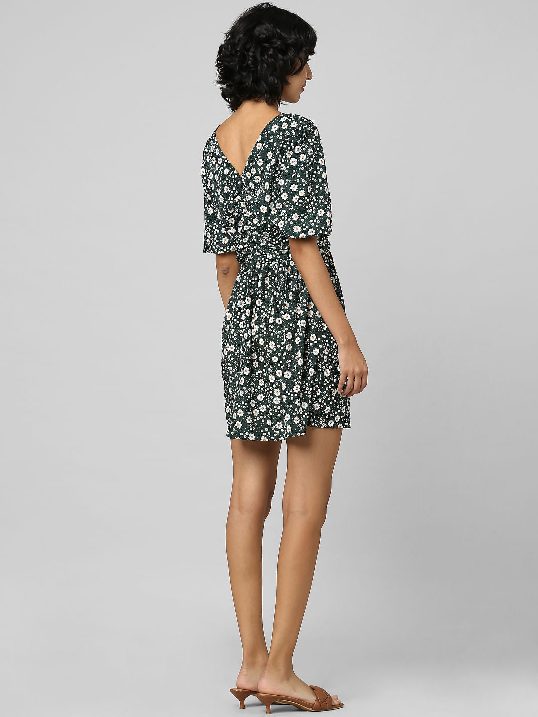 Green Floral Print Mini Dress