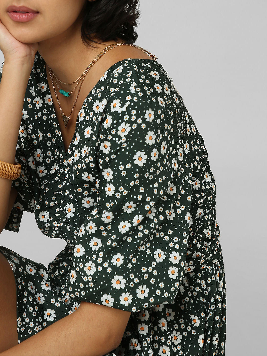 Green Floral Print Mini Dress