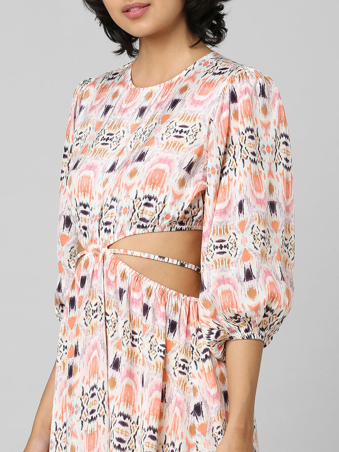 Pink Abstract Print Cut-Out Dress