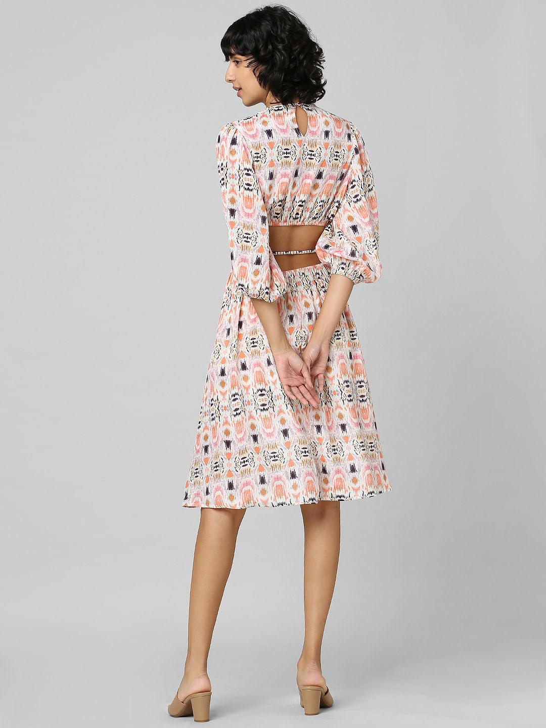Pink Abstract Print Cut-Out Dress