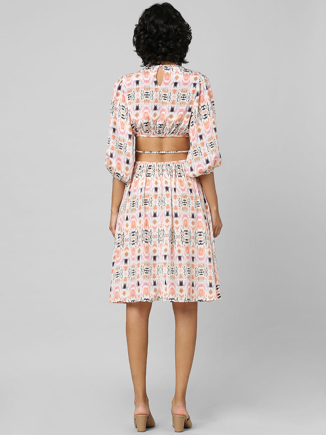 Pink Abstract Print Cut-Out Dress