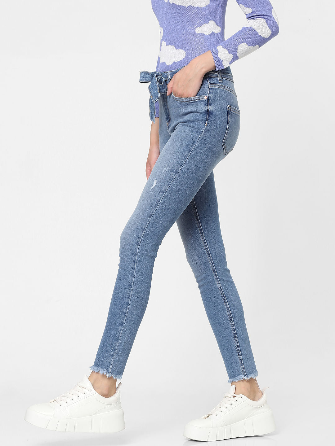 Blue Mid Rise Skinny Jeans