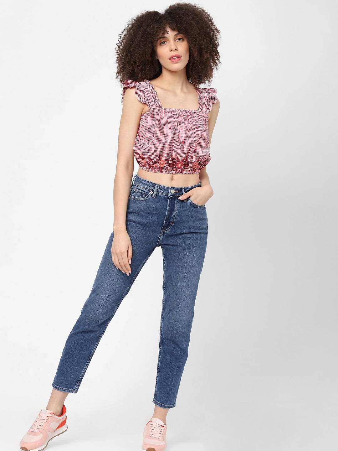 Blue High Rise Straight Jeans