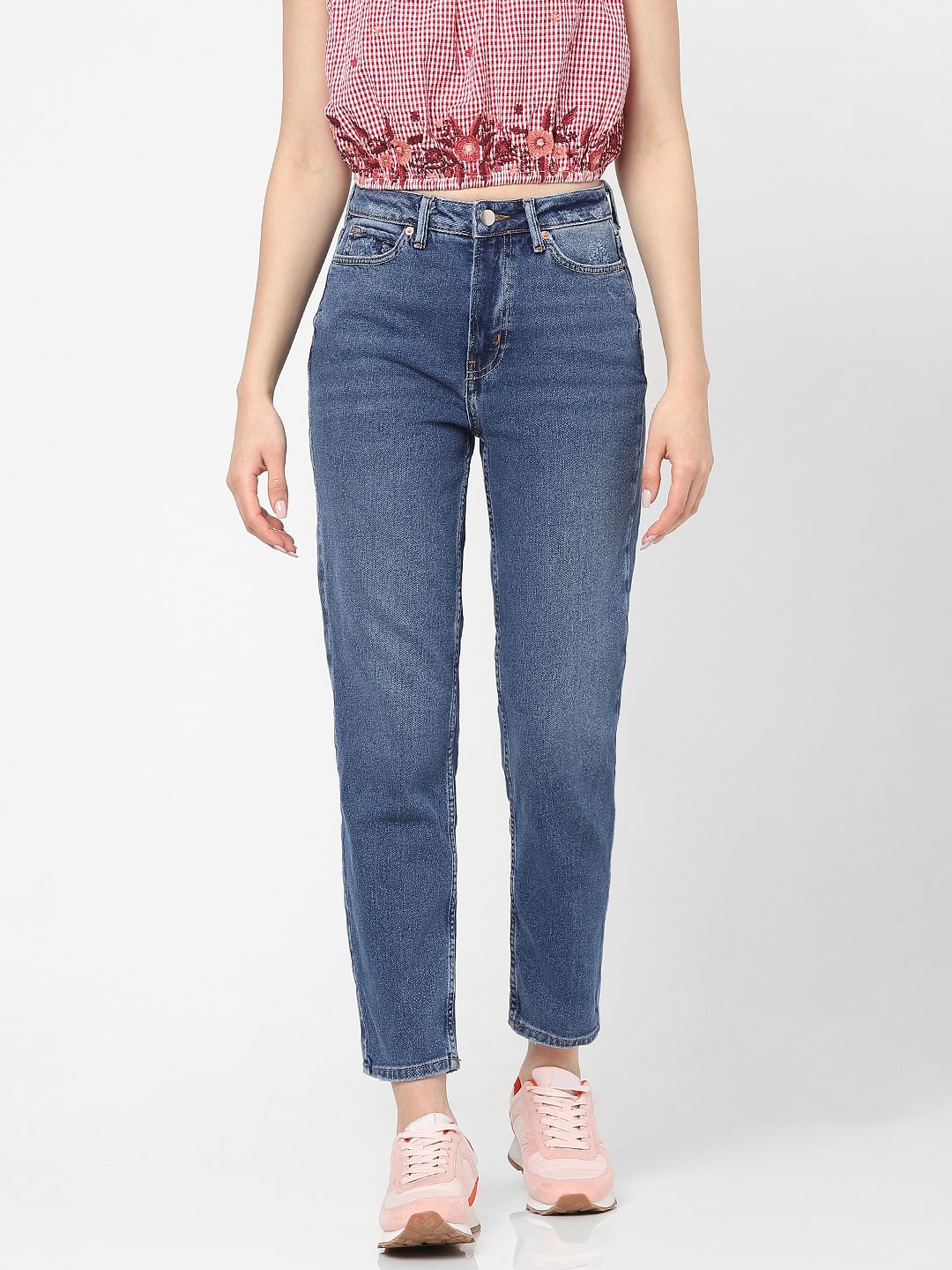 Blue High Rise Straight Jeans
