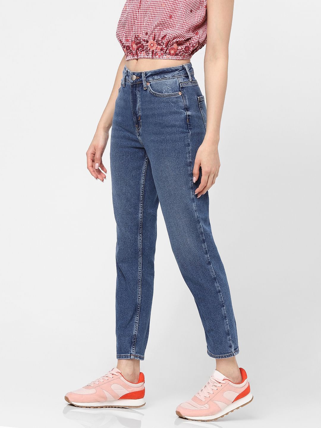 Blue High Rise Straight Jeans