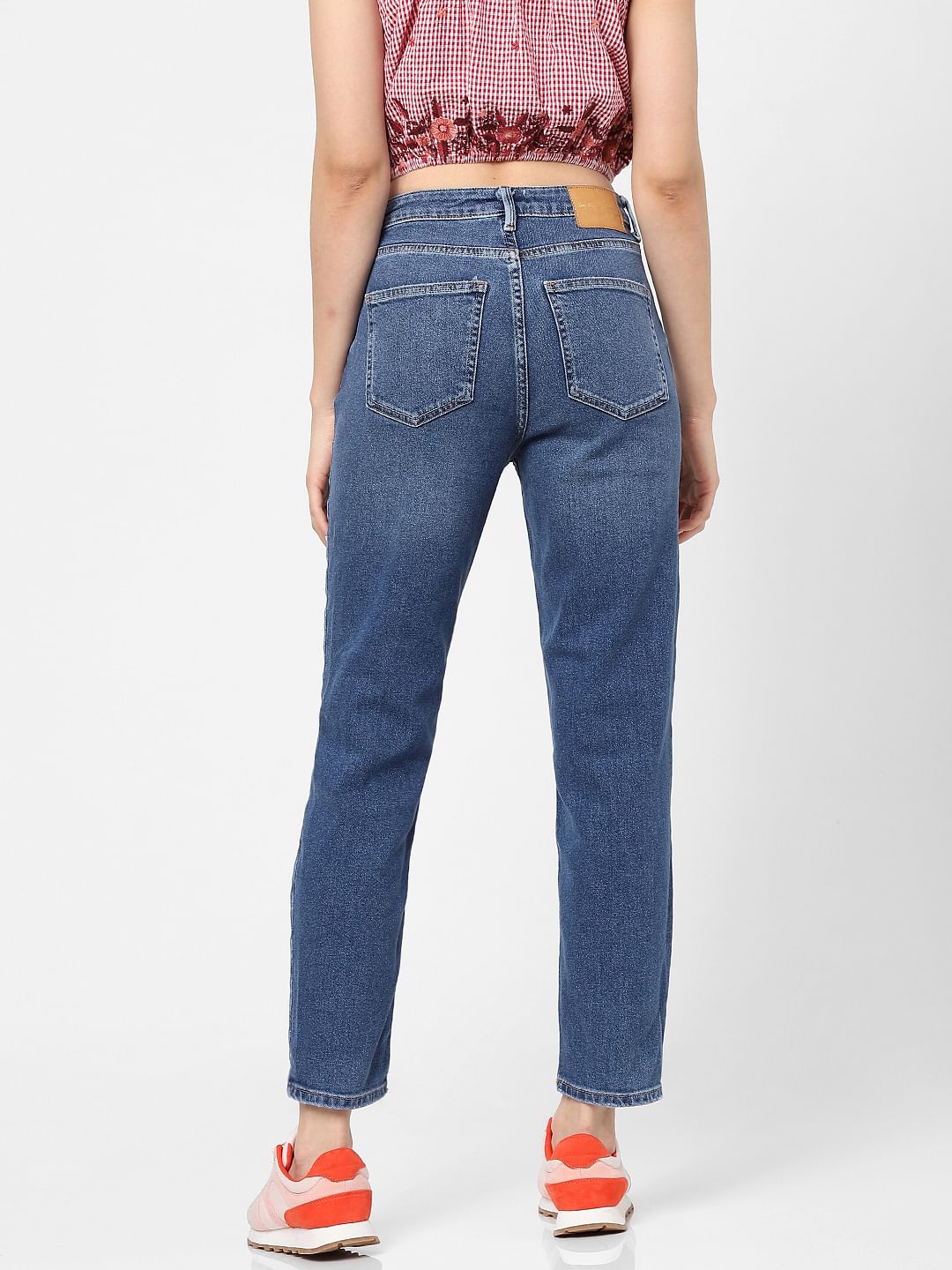Blue High Rise Straight Jeans