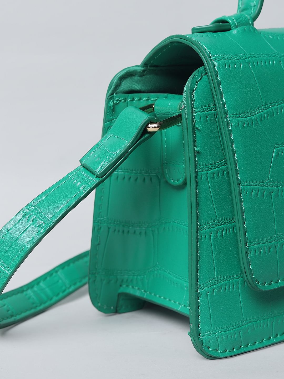 Green Croc Embossed Sling Bag