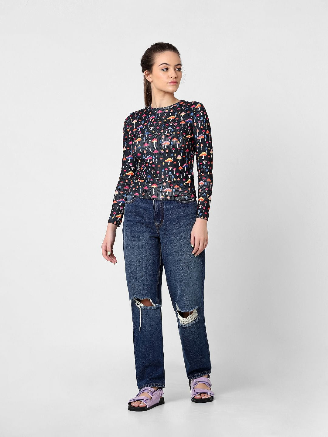 Black Mushroom Print Top