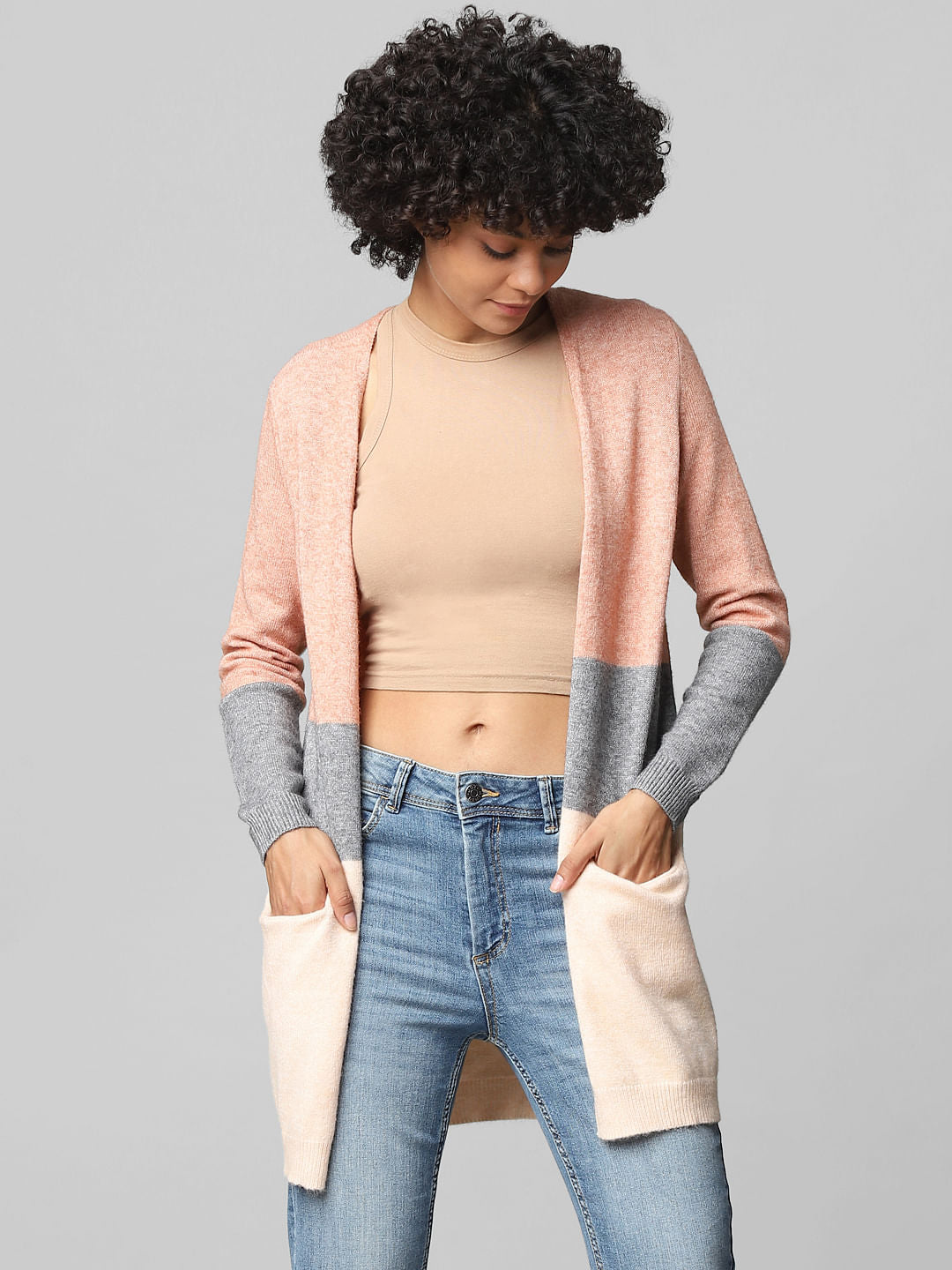 Pink Colourblocked Cardigan