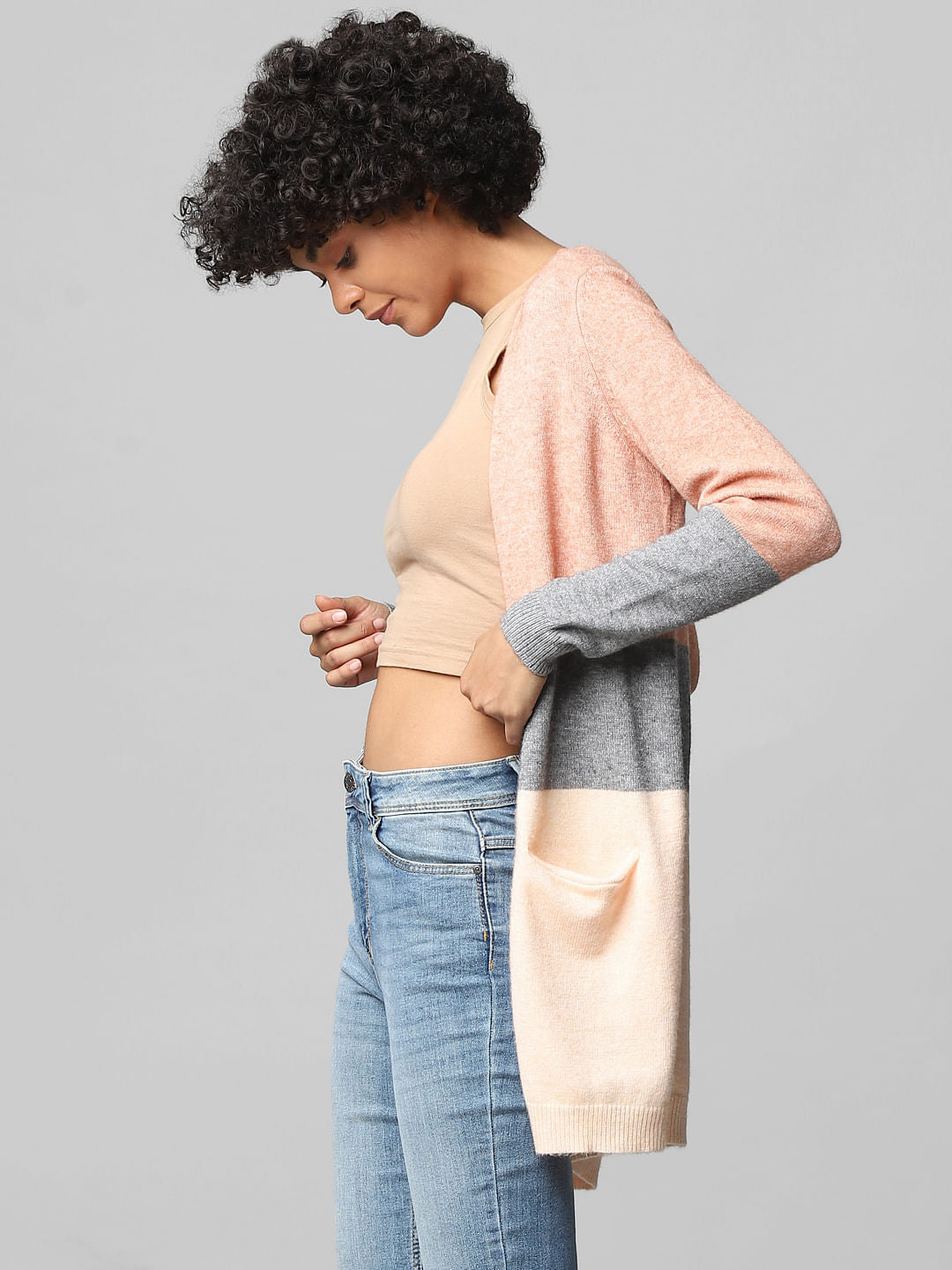 Pink Colourblocked Cardigan